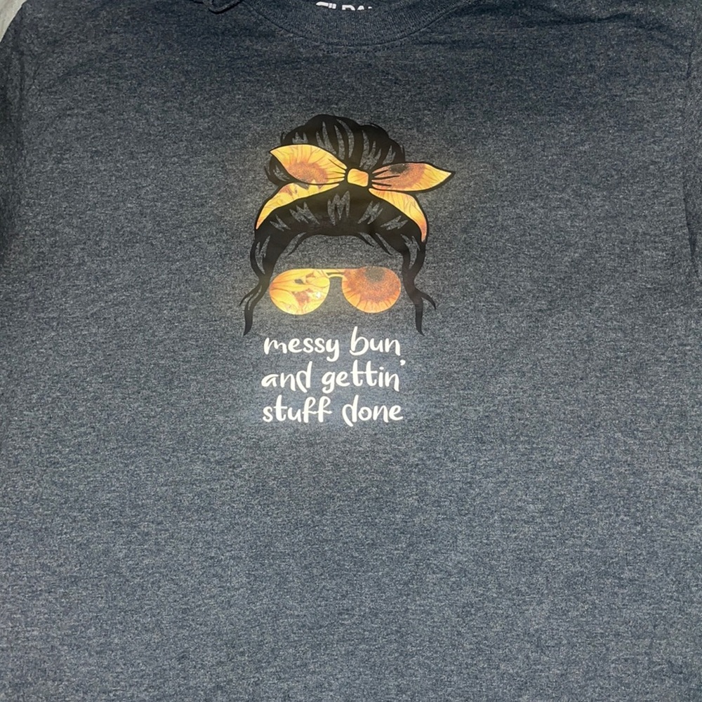 made by boutique size S messy bun and getting stuff done sunflower design shirt